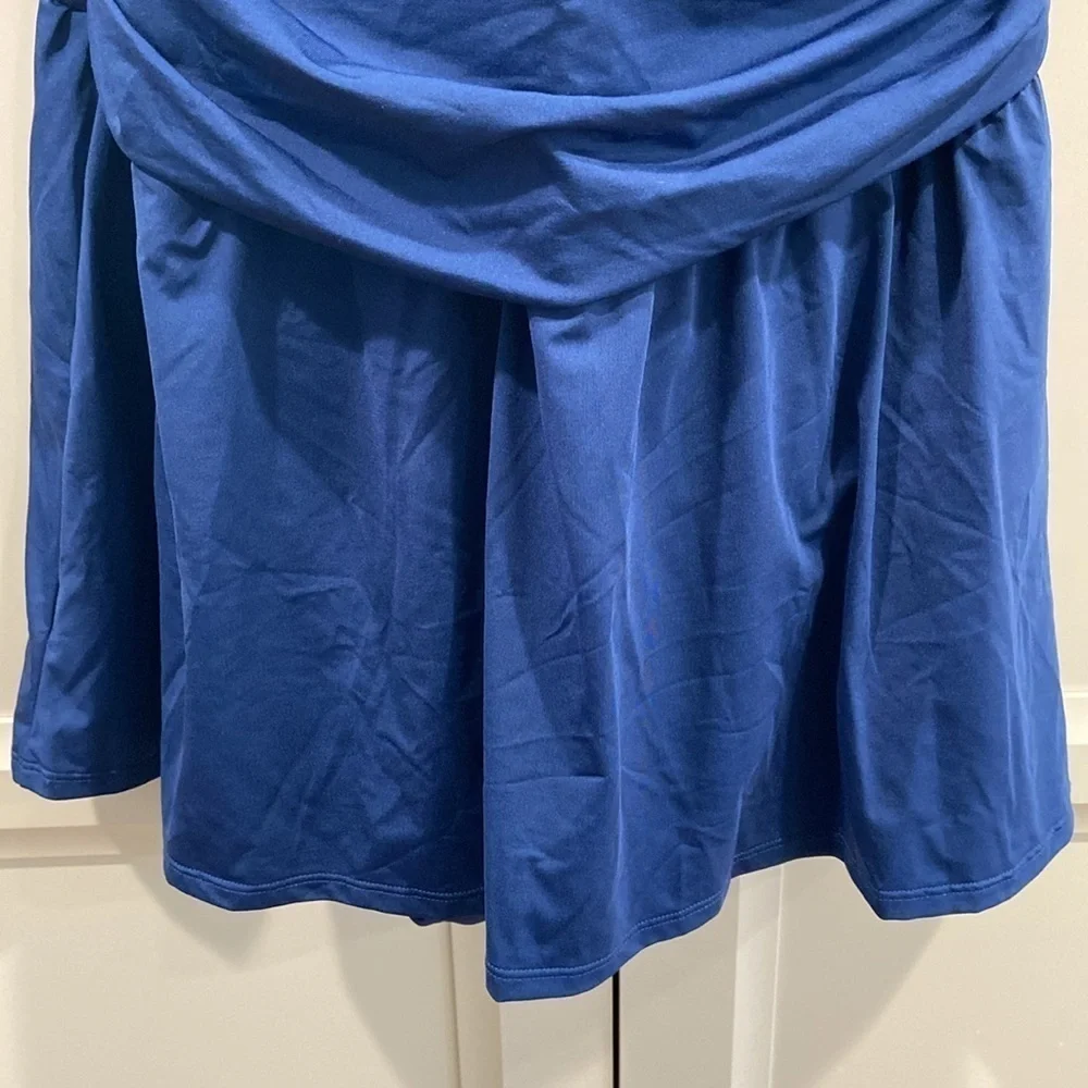 NWT Bleu by Rod Beattie Underwire Ruched One-Piece Swim Dress Swimsuit Blue16W